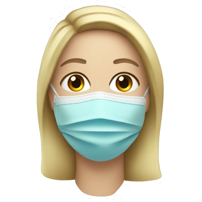 A blonde woman with straight hair wearing medical white gloves and a mask emoji