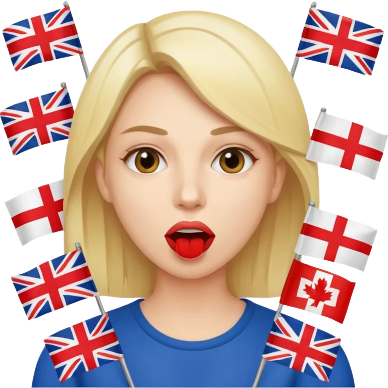 a woman is talking and English flags are coming out of her mouth emoji