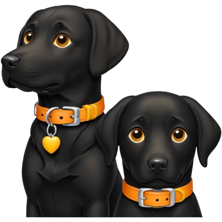 2 black labradors yellow and orange dog collar emoji