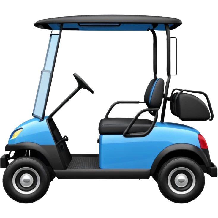Electric blue golf cart with black seat and top emoji