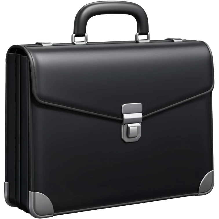 luxury briefcase emoji, matte black metal texture, clean sharp geometry, subtle reflections, minimalist futuristic 3D style, isolated on white emoji
