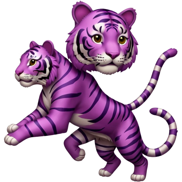 purple furred tiger with burgundy stripes jumping emoji