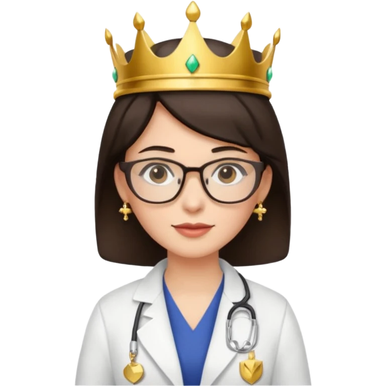female doctor short dark brown hair with glasses and earings and a crown emoji