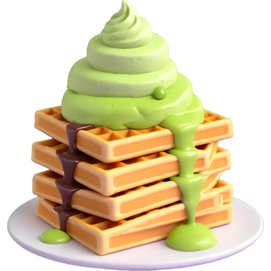 matcha ice cream on a stack of waffles emoji