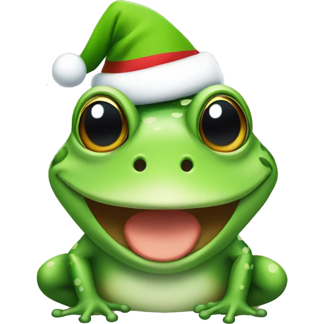 Happy frog wearing a christmas hat emoji