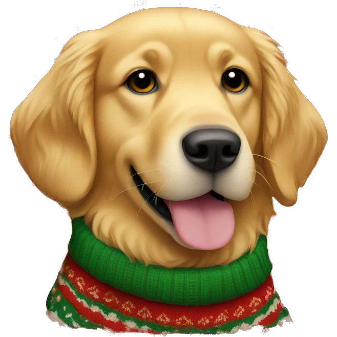 Golden Retriever wearing a Christmas sweater emoji