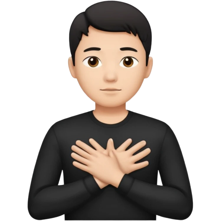 first asian man put his hands on his chest where his heart is, to showw howw he feeel emoji