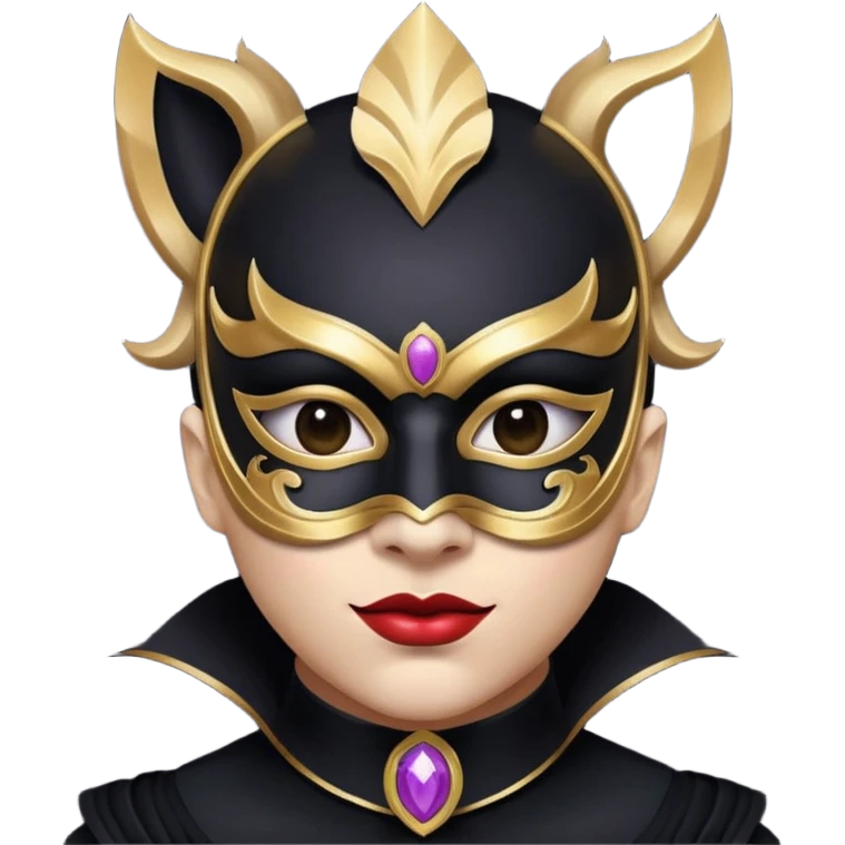 masked circus acrobat portrait, head and shoulders only, elegant carnival mask, dark outfit collar, dramatic expression, 3D cartoon, mobile game icon style, clean background, no text, no watermark
 
 emoji