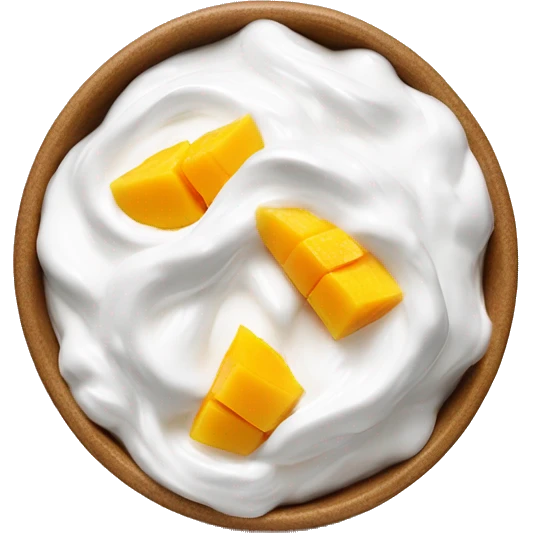 Greek yogurt with ripe mango and coconut crips emoji