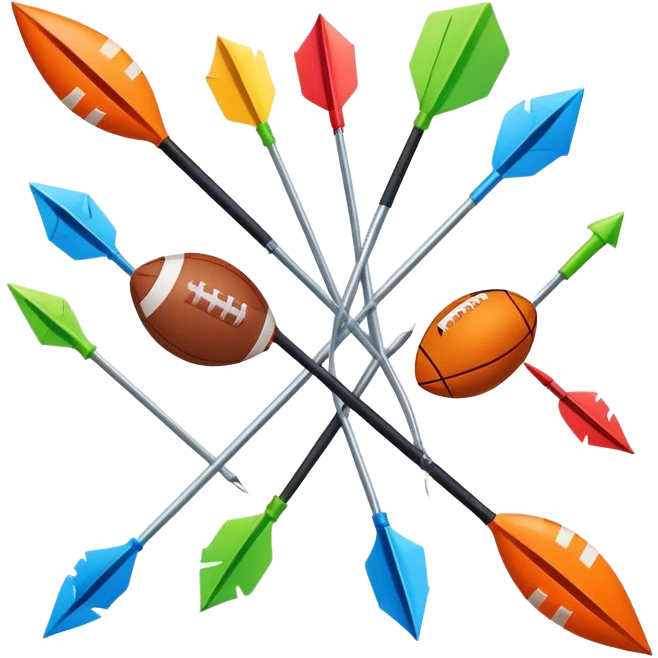 A collection of colorful sports equipment with dynamic growth arrows emoji