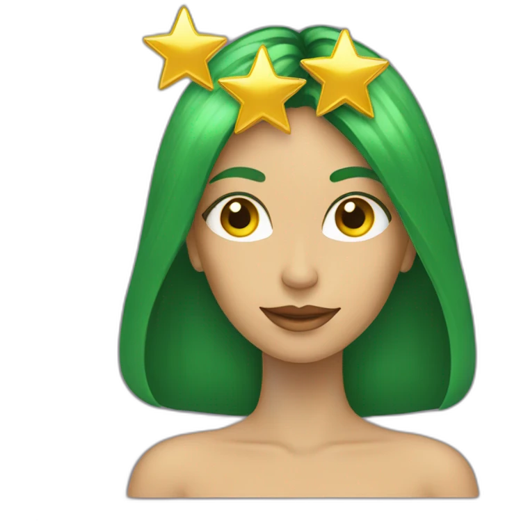 Green women holding three gold stars above head emoji