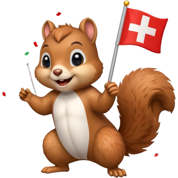 squirrel with a Swiss flag, confetti explosion, emoji style emoji
