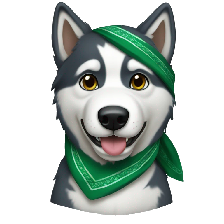Husky wearing a dark green bandana emoji
