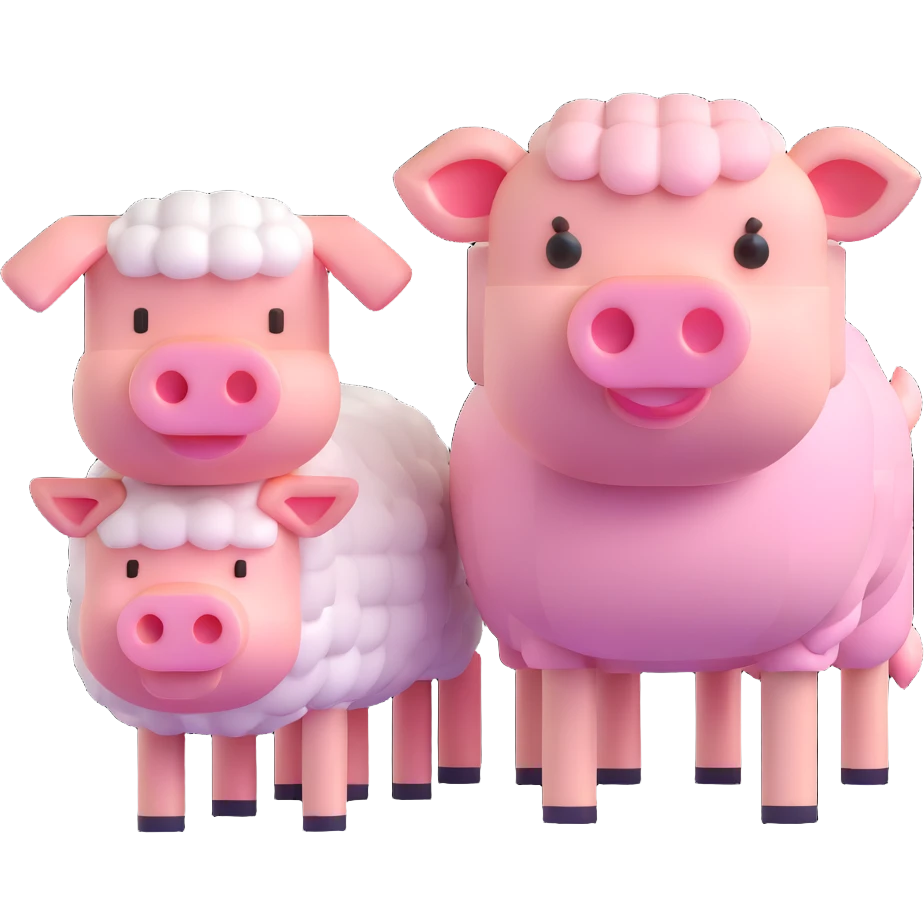 Minecraft style sheep and a blocky pig friend together emoji