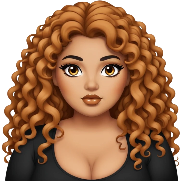 big plus size, tan skin, long curly hair, baddie,pretty, makeup, black eyeliner, long hair emoji