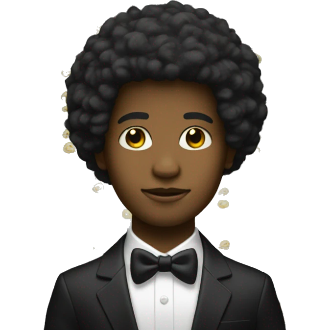A profile of a black twink with an afro mullet in an intricate suit emoji