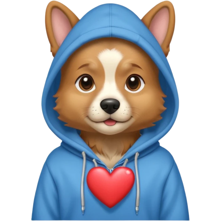 Dog wearing hoodi and she heart emoji