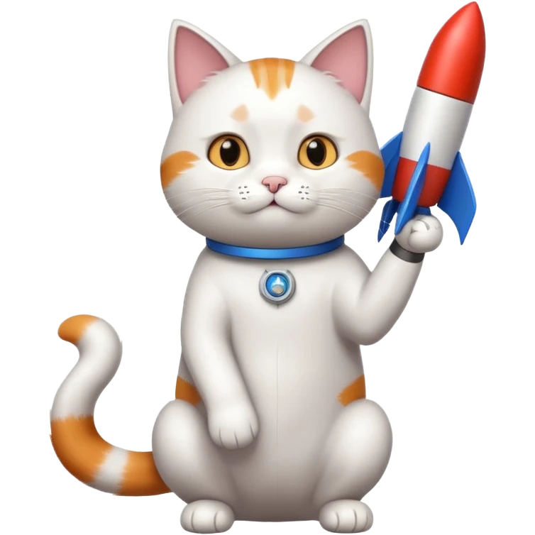 confident cat thinking it is a rocket, dynamic pose, imaginary rocket elements emoji