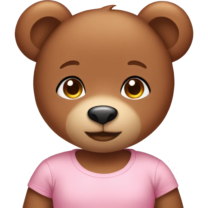 Cute Brown Teddy bear girl wearing pastel pink tshirt emoji
