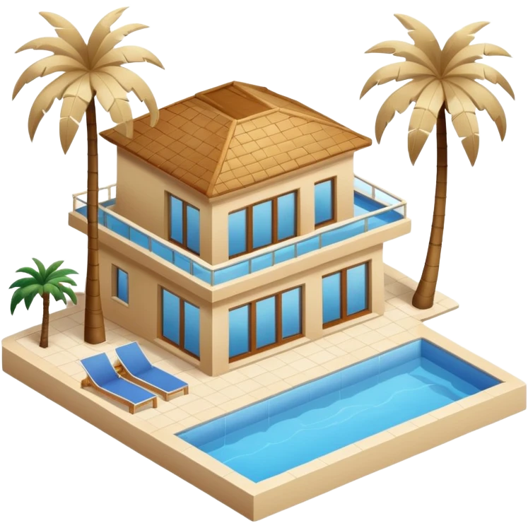 light beige luxury villa with palm trees and swimming pool emoji