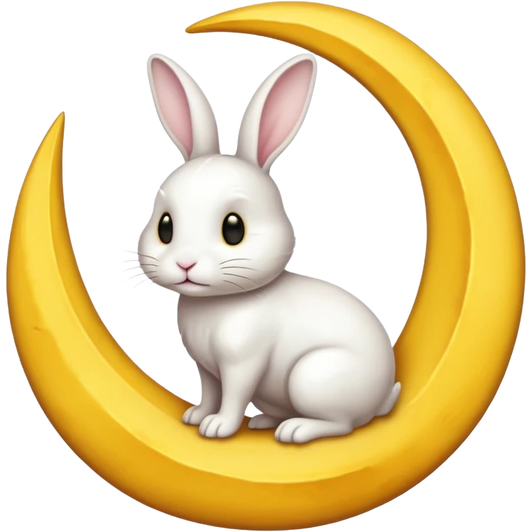 a white bunny in the foreground (no small details) and a large crescent moon in the background

minimal art versions please 2 colours, white and yellow emoji