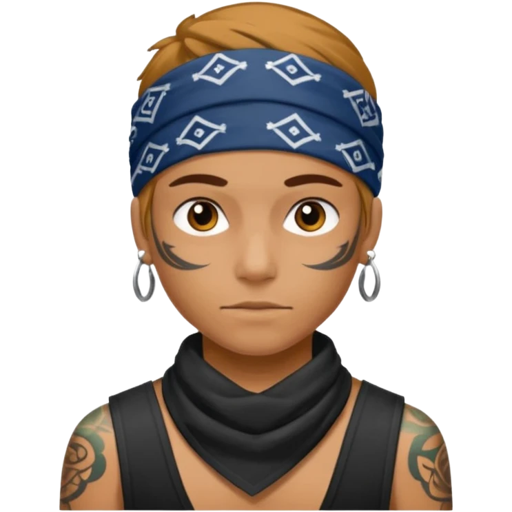a human with bandana and tattoo emoji