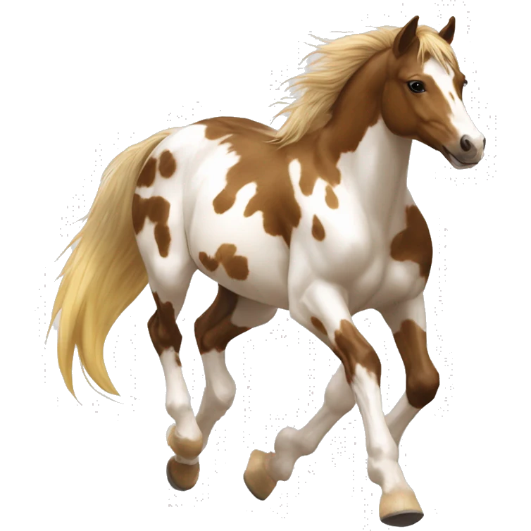 Scruffy scarred scratched scratches scratch scars Piebald tricolor palomino yellow brown pony with dark brown spots galloping running emoji