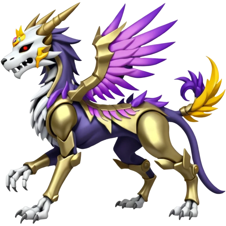 Colorful Skeletal masked armored Solgaleo-Raikou-Pokémon-Digimon-Fakémon-fusion-hybrid-creature, full body emoji