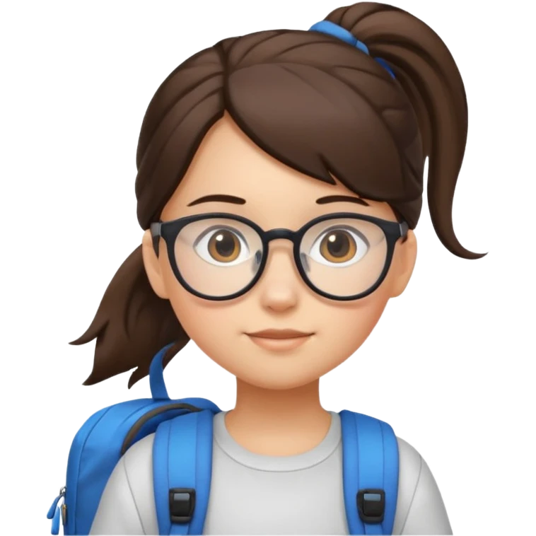 student brunet kid girl, ponytail wearing glasses with backpack emoji