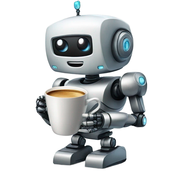 robot with a cup of coffee emoji