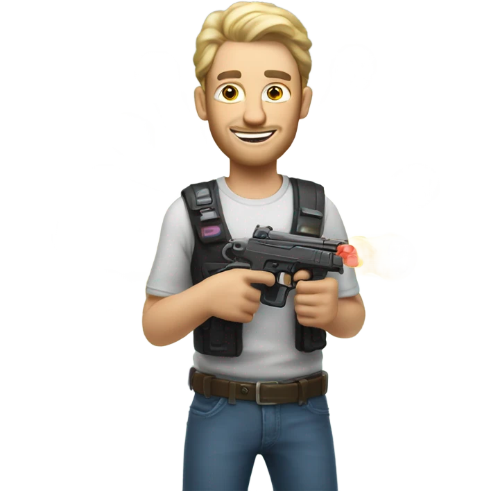 Caucasian Glowing man with bubble guns in each hand emoji