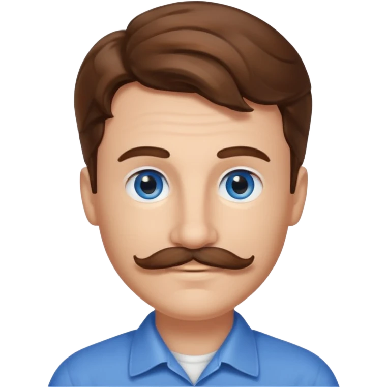 Benson Boone (b.2002) with blue eyes, brown wavy hair and mustache emoji