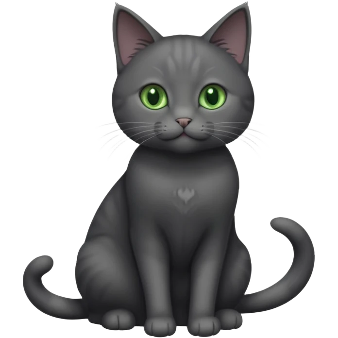 full body gorgeous solid dark grey cat with green eyes, white paws and white whiskers playing emoji