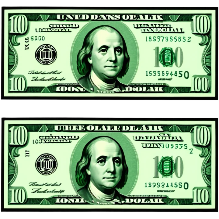 3D realistic US 100 dollar bill sticker, slight perspective, centered, clean cutout, transparent background, no text, no watermark emoji