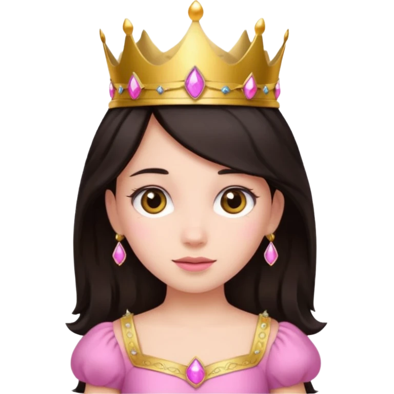 chica vestida de princesa con vestido rosa , piel blanca , pelo oscuro, corona dorada emoji