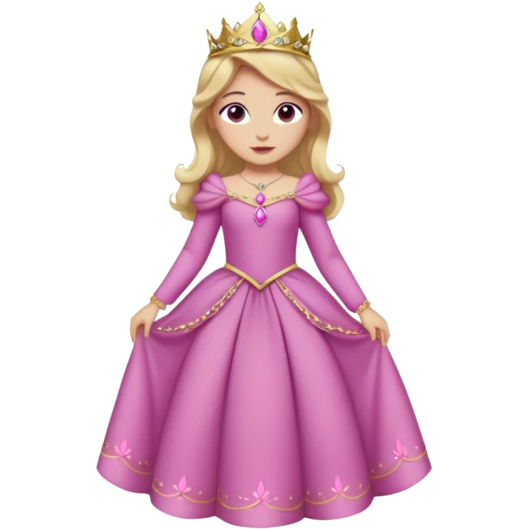 Princesa aurora Disney com vestido rosa escuro de manga comprida rosa claro com tiara pequena e dourada de corpo inteiro com olhos lilás fazendo uma pose emoji