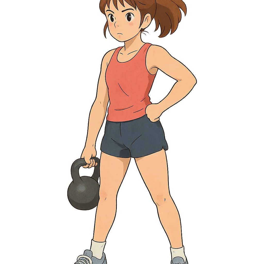 ghibli style sport girl with kettlebell emoji