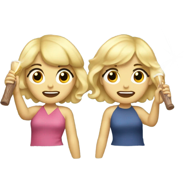 blonde girl with bangs getting whacked by a blonde girl with curly hair with a flute emoji