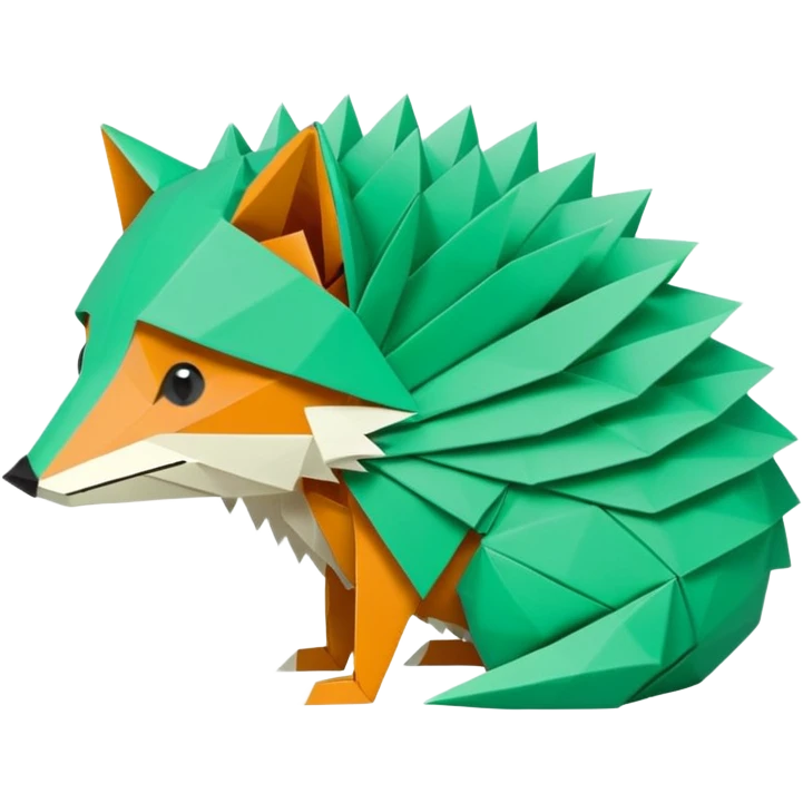 origami half fox half hedgehog in color green mint rgb(168, 251, 211)  #A8FBD3, include the tail of the fox it should not look like a disguise but all one piece emoji
