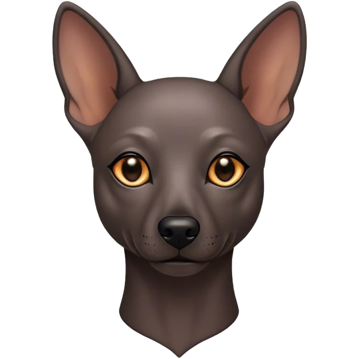 Cinematic Noble Xoloitzcuintle dog Portrait Emoji, Poised and regal, with a sleek, muscular build and smooth, hairless ebony skin accented by subtle wrinkles, deep-set soulful dark eyes, Simplified yet sharp and sophisticated features, highly detailed, glowing with a soft, dignified glow, high shine, intelligent and loyal, stylized with an air of ancient grace, focused and attentive, soft glowing outline, capturing the essence of a watchful and confident guardian, so majestic it feels as though it could stride out of the screen with effortless authority! emoji