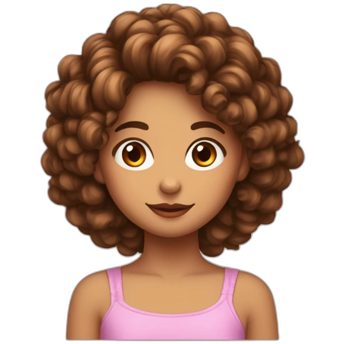 Fille cheveux bouclés foncés qui arrivent aux épaules front un peu grand yeux marron emoji