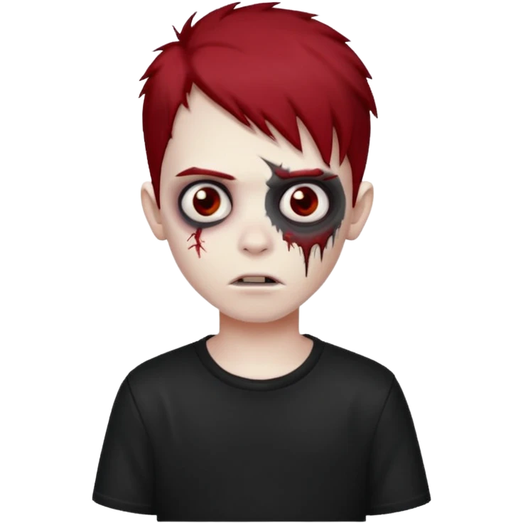boy zombie with red and black hair  hair emo dark brown eyes and the hair With blackshirt  emoji
