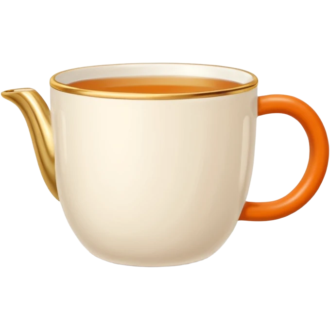 Hermès-style ceramic cup of tea with Hermès orange handle and gold rim, minimal, cute emoji style emoji