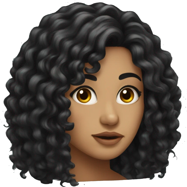 Head, Tan skin woman, thick long curly black hair , dark eyes emoji
