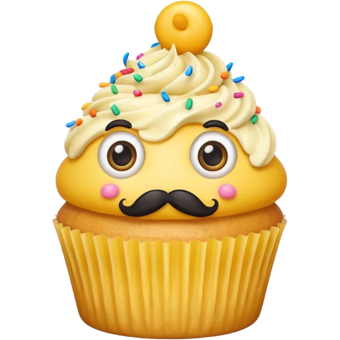 big mustached yellow cupcake big eyes emoji