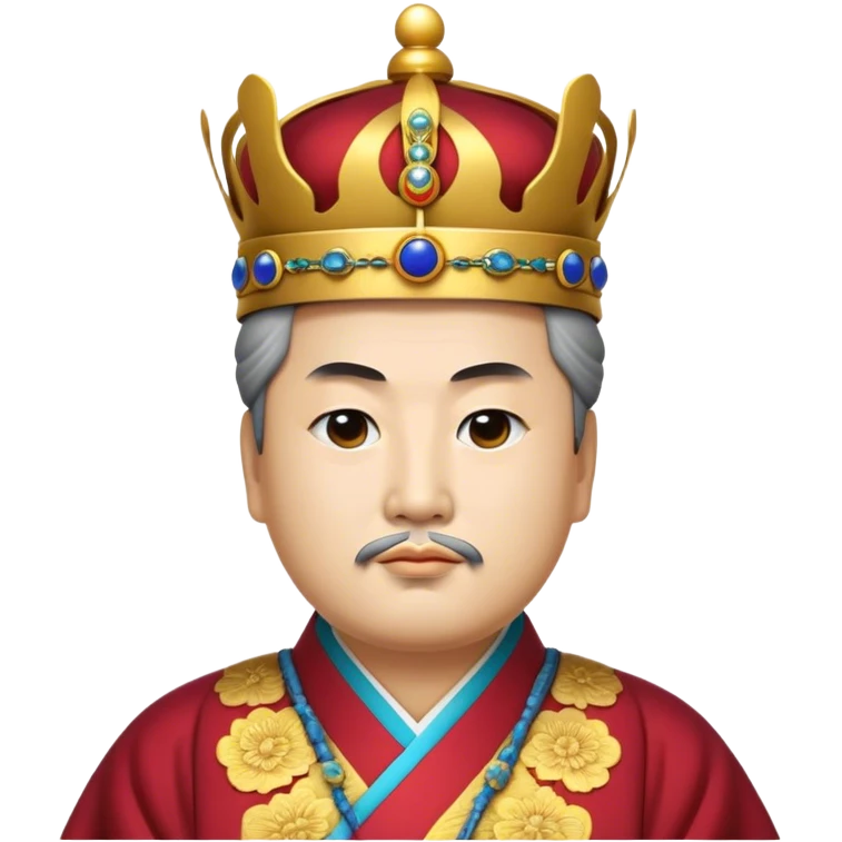 Cinematic Realistic King Sejong Portrait Emoji, depicted as a wise benevolent monarch in traditional Korean royal attire with a thoughtful gaze, rendered with intricate textures and regal soft lighting that captures his historical significance. emoji