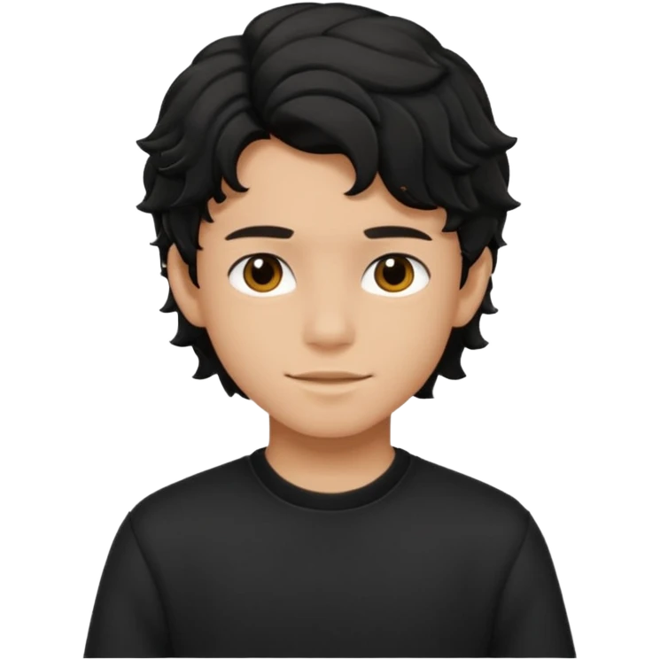 Menino de 15 anos de cabelo preto ondulado e de roupa preta emoji