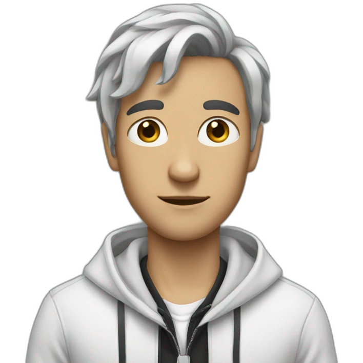 A tall Person with ties hair and wears white and blackhoodie emoji