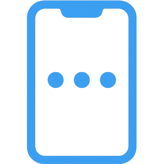 Smartphone icon with three small dots inside the screen, symbolizing points collection, flat emoji style, outline with blue and turquoise colors, white background emoji