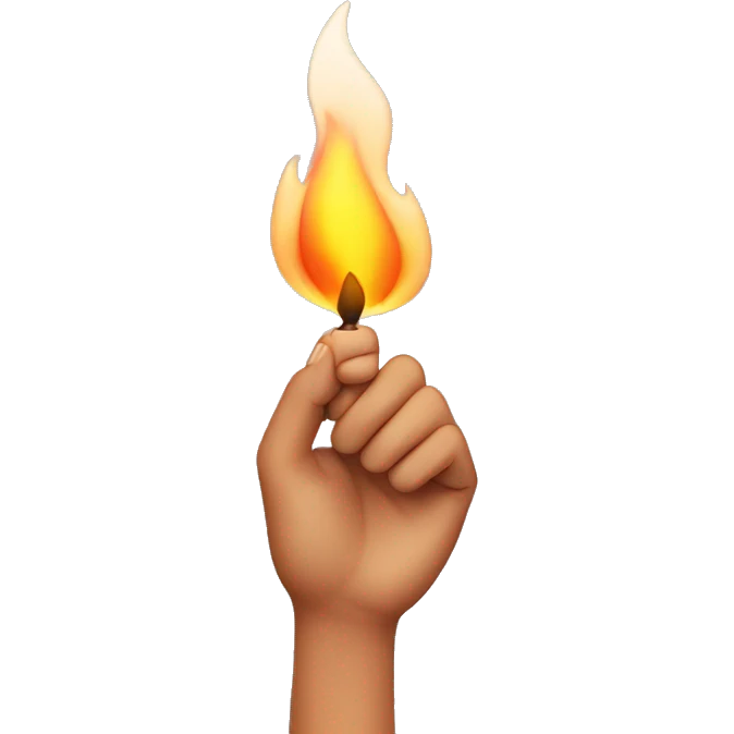 female hand holding flame emoji